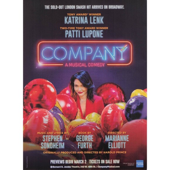 COMPANY A MUSICAL COMEDY print ad Framing KATRINA LENK PATTI LUPONE Broadway - Picture 1 of 1